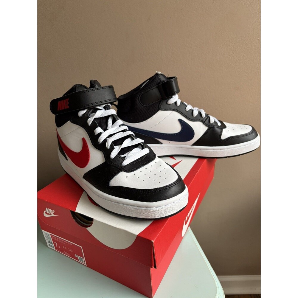 Nike Court Borough Mid 2 BG White Red Navy Size 7Y New in Box Basketball Hightop